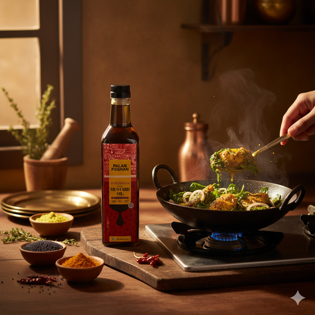 Stone-Pressed Black Mustard Oil – Pure Desi Mustard, Single Filtered (1 Ltr)