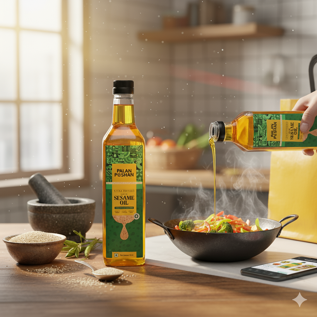 Stone-Pressed White Sesame Oil (Til Oil) – Single-Filtered, Cold Extraction (1 ltr)